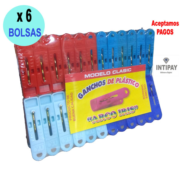 Ganchos de plásticos Arco Iris x 6 BOLSAS